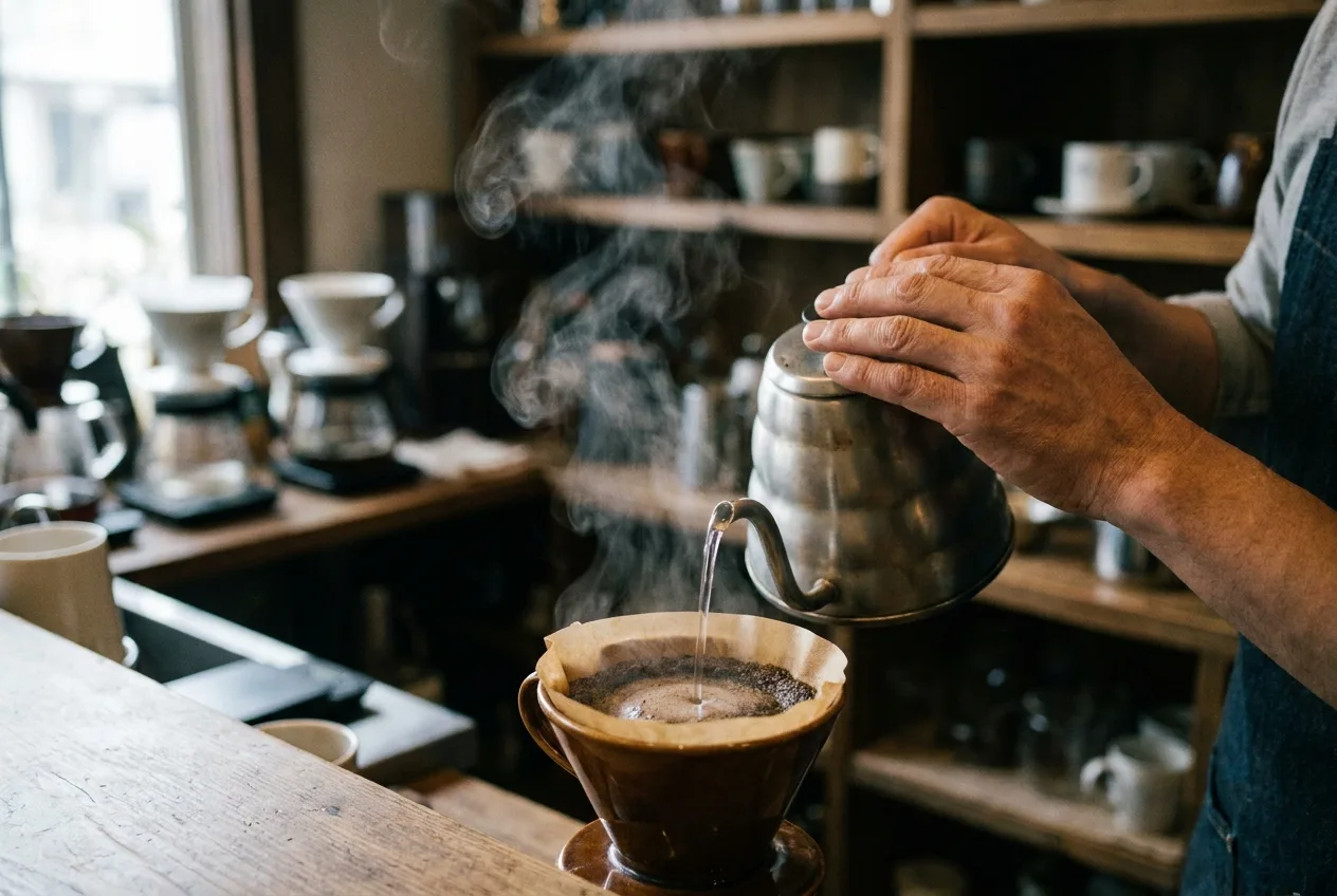 Barista preparando café coado